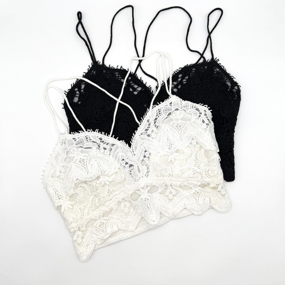 Free People Other - Free People FP One Ilektra Lace Bralette Set of 2 Black White Small Smocked Boho